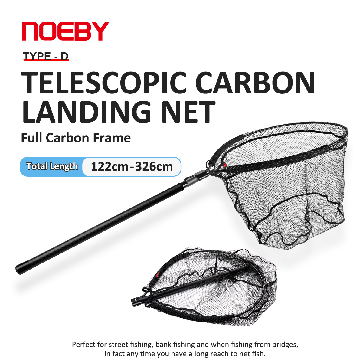 Cycling Landing Gear - NOEBY 伸縮式ランディングネット フルカーボンフレーム 折りたたみ式フローティングフィッシングネット 122-326cm ロングハンドル