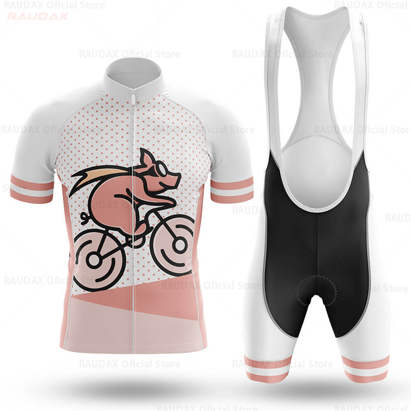 Cycling Gear Lycra - メンズ面白い豚柄アニメサイクリングジャージセット ピンクのロードバイクシャツとビブショーツ MTBウェア - 新しいサイクリングギア